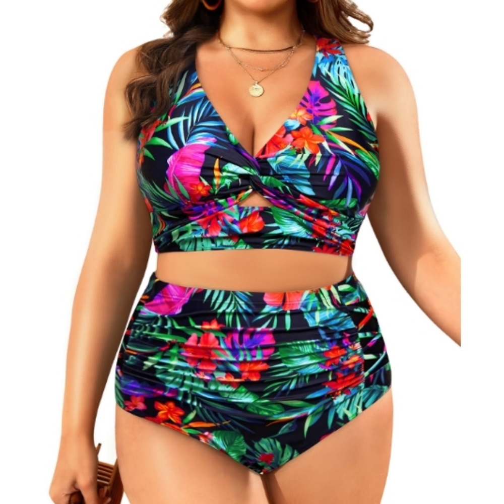 Women's Plus Size Two Piece Swimsuits - High Waisted Bikini Tummy Control